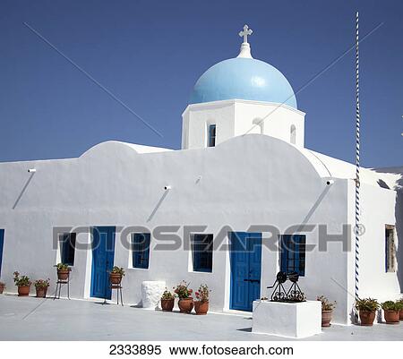 Cycladic church in traditional Santorini blue & white; Imerovigli, Cyclades, Greece View Large Photo Image Stock Photography - Cycladic church in traditional Santorini blue & white; Imerovigli, Cyclades, Greece. Fotosearch