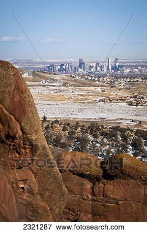 Stock Photo - Denver Skyline As Seen From Red Rocks Amphitheater; Denver Colorado United States Of America. Fotosearch