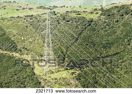 Stock Image - Electrical Power Lines; Tarifa Cadiz Andalusia Spain. Fotosearch