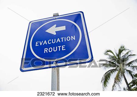 Stock Image - Evacuation Sign; Florida United States Of America. Fotosearch
