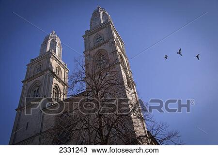 Stock Image - Grossmunster a romanesque-style protestant church; Zurich switzerland. Fotosearch