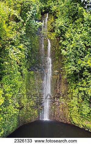 Stock Image - Hawaii, Maui, Hana, Beautiful waterfall along the Road to Hana.. Fotosearch