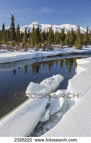 Stock Image - Jarvis river where it crosses the alacan highway south of kluane lake in early spring; Yukon canada. Fotosearch