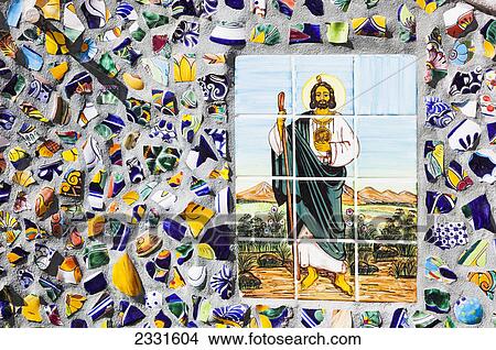 Jesus is depicted in a colour tile mosiac on a street; Puerto vallarta mexico View Large Photo Image Picture - Jesus is depicted in a colour tile mosiac on a street; Puerto vallarta mexico. Fotosearch