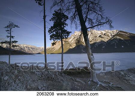 Stock Photo - Lake Minnewanka And Mt. Inglismaldie, Spring Melt, Banff National Park, Alberta, Canada. Fotosearch