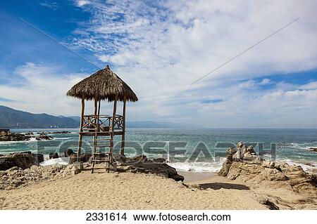 Picture - Lifeguard palapa on the beach; Puerto vallarta mexico. Fotosearch