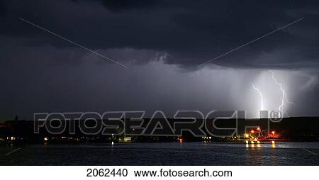 Stock Image - Lightning At Night, Echo Lake, Saskatchewan, Canada. Fotosearch