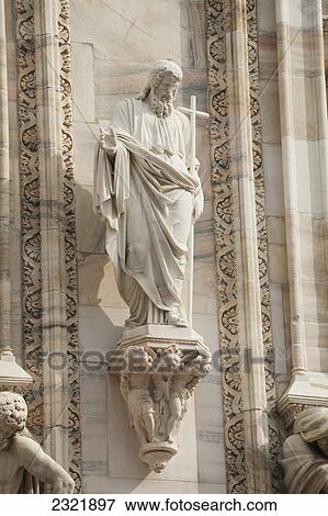 Marble Statue On Marble Cathedral With Cross; Milano Lombardia Italy View Large Photo Image Stock Photo - Marble Statue On Marble Cathedral With Cross; Milano Lombardia Italy. Fotosearch