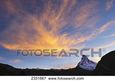 Stock Photo - Matterhorn at dusk; Valais switzerland. Fotosearch