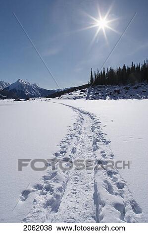 Stock Photo - Medicine Lake In Winter - Snowshoe Trail - Jasper National Park, Alberta, Canada. Fotosearch