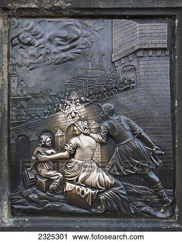 Stock Image - Metal artwork of soldiers during war time; Prague czech republic. Fotosearch