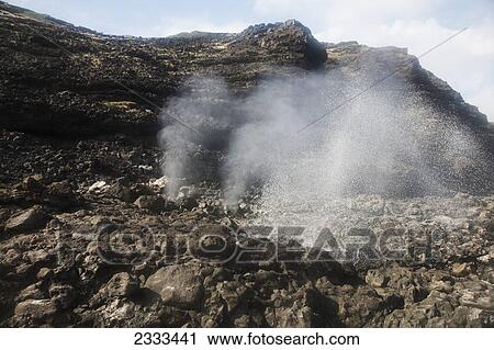 Stock Image - Mist from spraying water out of a blowhole; Honolulu hawaii united states of america. Fotosearch