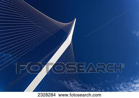 Picture - Modern suspension bridge for a light rail train; Jerusalem israel. Fotosearch