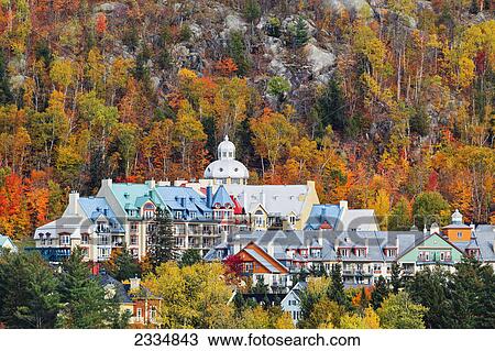 Stock Image - Mont Tremblant village in autumn; Laurentians, Quebec, Canada. Fotosearch