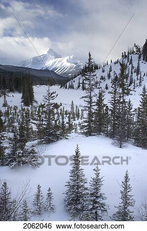 Stock Photograph - Mount Sarbach And The North Saskatchewan River In Winter - Banff National Park, Alberta, Canada. Fotosearch