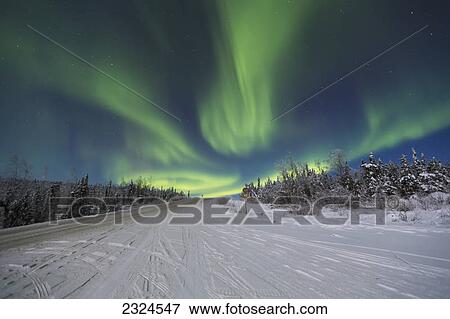 Northern lights dancing over the james dalton highway in winter north of fairbanks; Alaska united states of america View Large Photo Image Stock Photo - Northern lights dancing over the james dalton highway in winter north of fairbanks; Alaska united states of america. Fotosearch