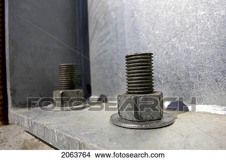 Picture - Nut, Bolt, And Washer Attached To Steel Frame; Canada, Ontario, Hamilton (Composting Facility). Fotosearch