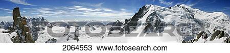 Stock Image - Panorama Of The Mont Blanc (On The Right) Seen From The Aiguille Du Midi. Fotosearch