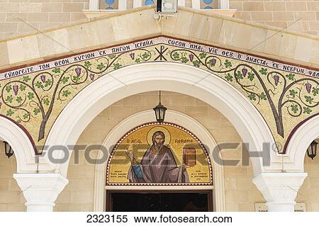 Stock Photography - Religious artwork on the walls of st raphael church; Pachyammos cyprus. Fotosearch