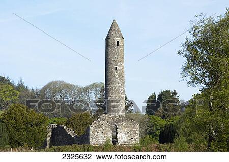 Stock Image - Round tower; Glendalough county wicklow ireland. Fotosearch