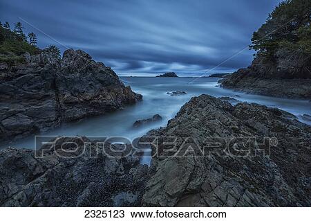 Stock Image - Six minute exposure of the clouds and ocean mackenzie beach; Tofino british columbia canada. Fotosearch