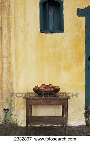 Table with bowl of fruit; Embu das artes san paulo brazil View Large Photo Image Stock Photo - Table with bowl of fruit; Embu das artes san paulo brazil. Fotosearch