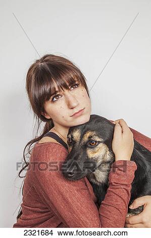 Teenage Girl With Her Dog; Connecticut United States Of America View Large Photo Image Picture - Teenage Girl With Her Dog; Connecticut United States Of America. Fotosearch