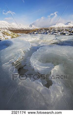 Picture - The Ice In A Stream Leading Off Into A Snow Covered Valley Haines Highway; British Columbia Canada. Fotosearch