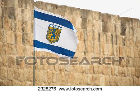 Stock Photograph - The municipal flag of jerusalem; Jerusalem israel. Fotosearch