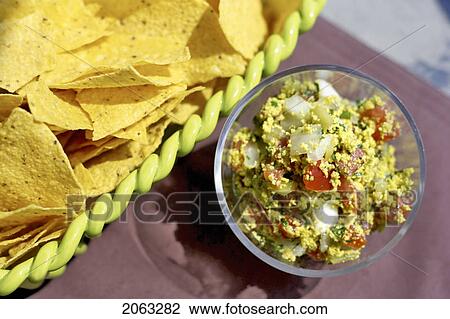 Stock Image - Tortilla Chips And Dip Appetizer, Canada, Ontario. Fotosearch