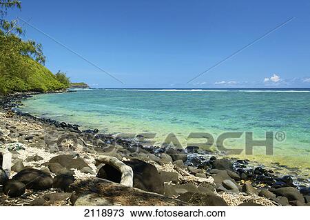 Stock Image - Turquoise Ocean Water Along The Coast; Pilaa Kauai Hawaii United States Of America. Fotosearch
