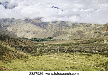 Stock Photograph - Upper mustang mountain landscape along the route from ghemi to lo manthang; Upper mustang nepal. Fotosearch