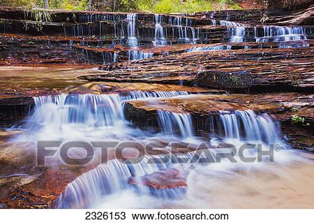Utah, Zion National Park, Archangel Falls along the Subway Trail. View Large Photo Image Stock Image - Utah, Zion National Park, Archangel Falls along the Subway Trail.. Fotosearch