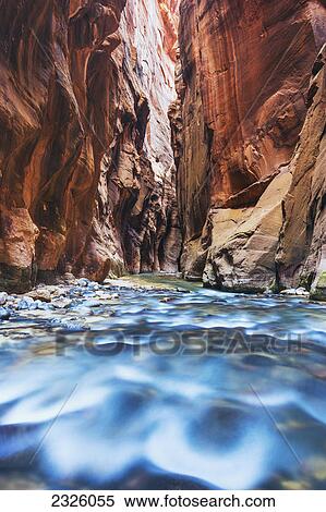 Utah, Zion National Park, Virgin River, Flowing river, Canyon narrows. View Large Photo Image Stock Photography - Utah, Zion National Park, Virgin River, Flowing river, Canyon narrows.. Fotosearch