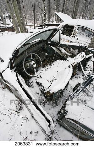 Stock Image - View Of Automobile In Junkyard. Montérégie Region, Quebec. Fotosearch