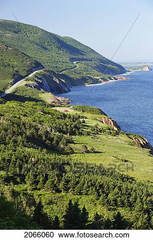 Stock Image - View Of Cabot Trail And Gulf Of St. Lawrence, Cape Breton Highlands National Park, Nova Scotia, Canada. Fotosearch
