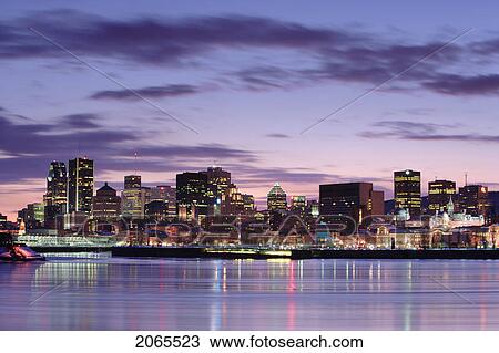Stock Image - View Of Downtown And St. Lawrence River At Twilight, Quebec, Canada. Fotosearch