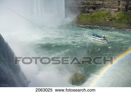 Stock Photography - View Of Horseshoe Falls, The Maid Of The Mist, And Journey Behind The Falls Viewpoint Photographed From The American Side Of Horseshoe Falls At Terrapin Point - Niagara Falls New York Usa. Fotosearch