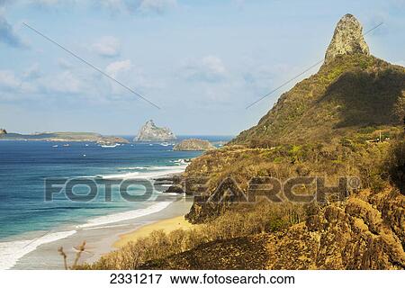 Stock Photo - View of morro do pico from baia dos porcos; Fernando de noronha pernambuco brazil. Fotosearch