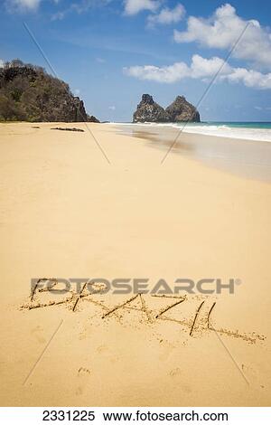 View of morro dos irmaos from praia do bode with brazil written in the sand; Fernando de noronha pernambuco brazil View Large Photo Image Stock Photography - View of morro dos irmaos from praia do bode with brazil written in the sand; Fernando de noronha pernambuco brazil. Fotosearch