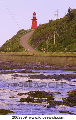 Stock Photo - View Of St. Lawrence River, Road 132 And La Martre Lighthouse. Fotosearch