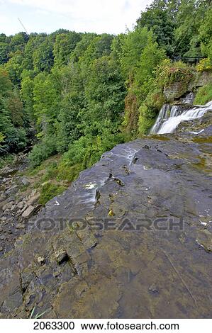 Stock Image - View Of The Top Of Webster's Falls, Canada, Ontario, Dundas. Fotosearch
