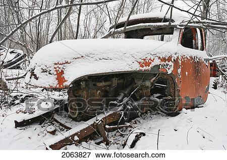 Stock Photo - View Of Truck In Junkyard. Montérégie Region, Quebec. Fotosearch