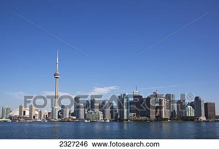 View over lake ontario of the downtown toronto skyline and cn tower; Toronto ontario canada View Large Photo Image Stock Photograph - View over lake ontario of the downtown toronto skyline and cn tower; Toronto ontario canada. Fotosearch