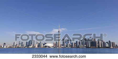 View over lake ontario towards downtown toronto and the cn tower; Toronto ontario canada View Large Photo Image Picture - View over lake ontario towards downtown toronto and the cn tower; Toronto ontario canada. Fotosearch