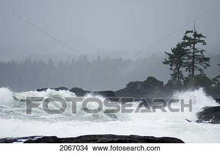 Waves Crash Against Rocky Shoreline During A Winter Storm, French Beach Provincial Park, Sooke, Bc, Canada View Large Photo Image Picture - Waves Crash Against Rocky Shoreline During A Winter Storm, French Beach Provincial Park, Sooke, Bc, Canada. Fotosearch