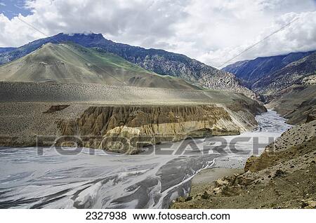 Wide angle view of kali gandaki riverbed; Upper mustang nepal View Large Photo Image Stock Photo - Wide angle view of kali gandaki riverbed; Upper mustang nepal. Fotosearch