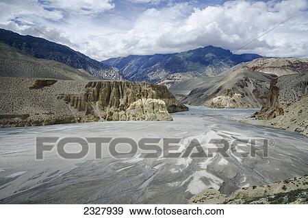 Wide angle view of kali gandaki riverbed; Upper mustang nepal View Large Photo Image Stock Photo - Wide angle view of kali gandaki riverbed; Upper mustang nepal. Fotosearch