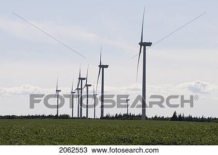 Stock Image - Wind Turbines, Near East Point, Prince Edward Island. Fotosearch