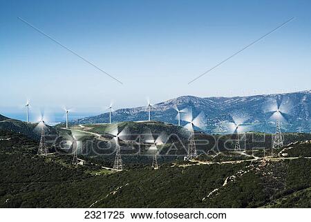 Stock Photography - Wind Turbines On A Hill; Tarifa Cadiz Andalusia Spain. Fotosearch